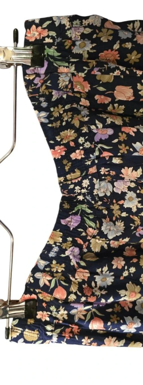 Vintage Lucky Italy Vintage Floral Button Front Pleated Silk Midi Skirt Navy L